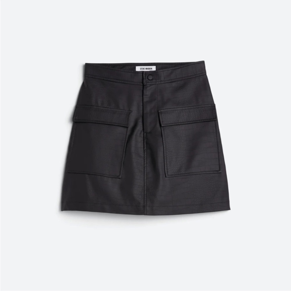 Steve Madden Devon Croc Faux Leather Cargo Mini Skirt Black size 2
